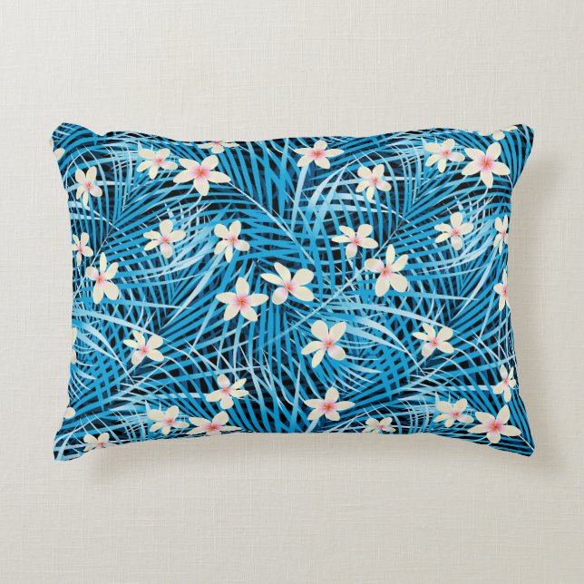 Palm Leaves Blue Pattern Decorative Cushion (Front)