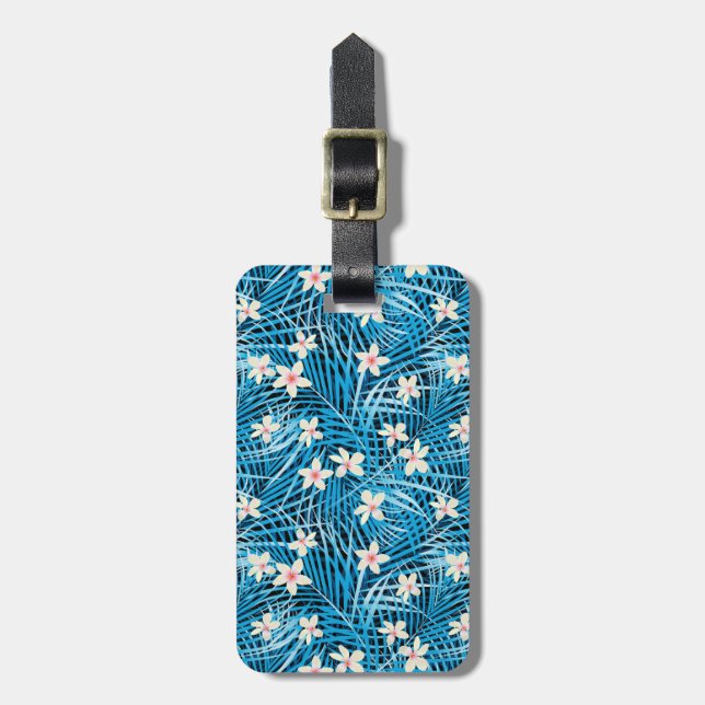 Palm Leaves Blue Pattern Luggage Tag (Front Vertical)