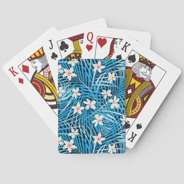 Palm Leaves Blue Pattern Playing Cards (Back)