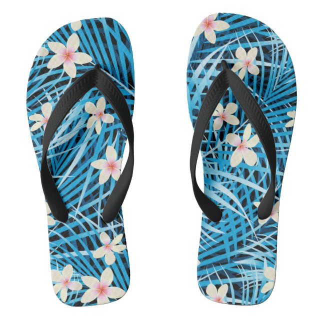 Palm Leaves Blue Pattern Thongs (Footbed)