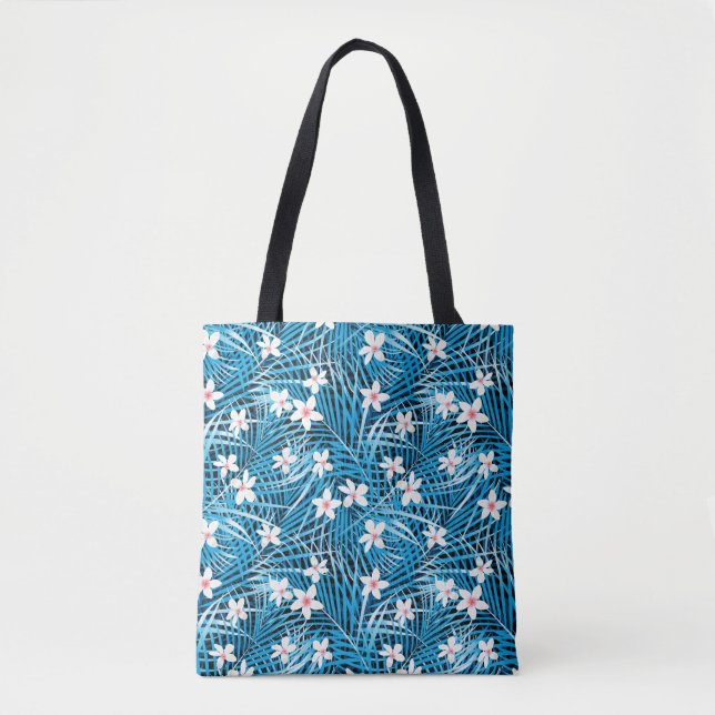 Palm Leaves Blue Pattern Tote Bag (Front)