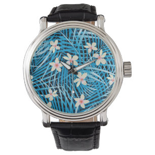 Palm Leaves Blue Pattern Watch