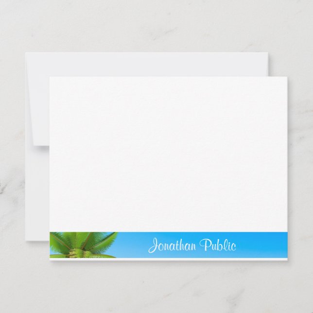 Palm Leaves Blue Sky White Clouds Hand Script Card (Front)