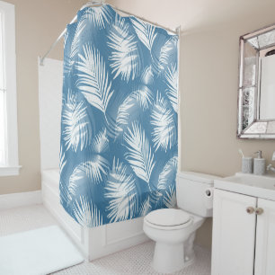 Palm Leaves Blue White Design 272 Shower Curtain