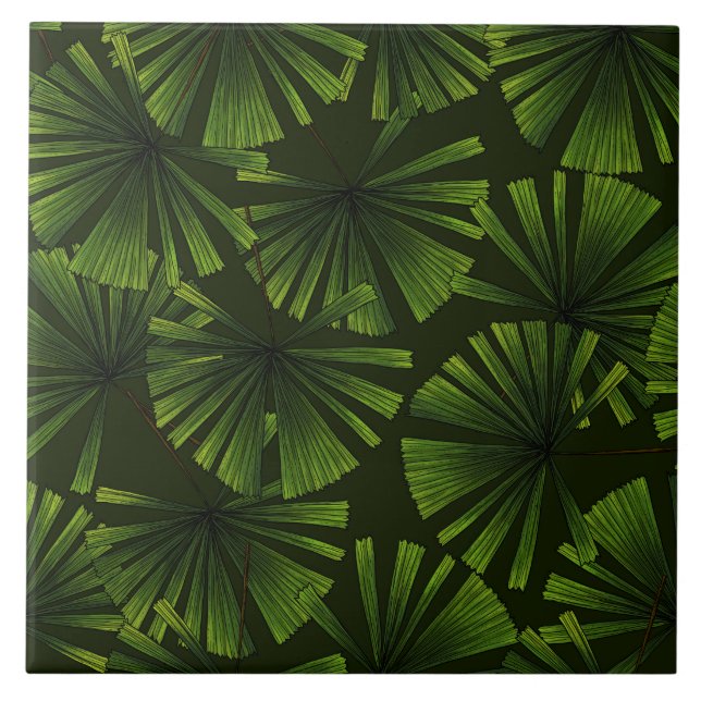 Palm leaves ceramic tile (Front)