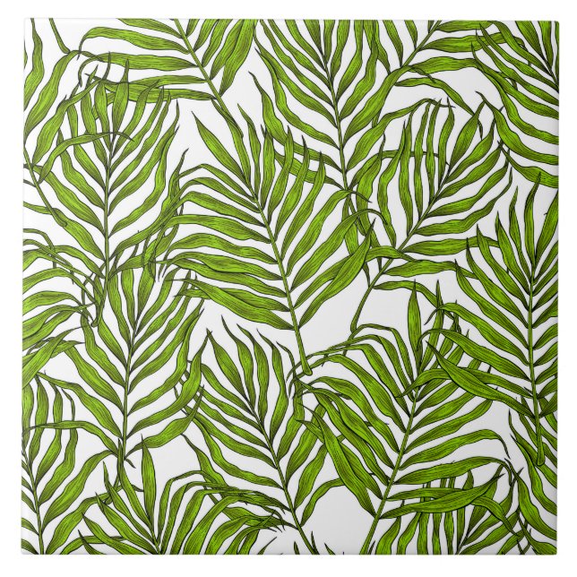 Palm leaves ceramic tile (Front)