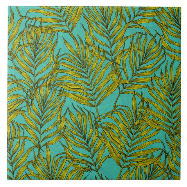 Palm leaves ceramic tile (Front)