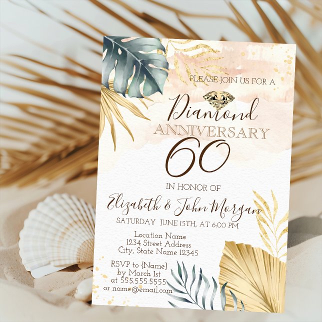 Palm Leaves Diamond,Confetti Wedding Anniversary Invitation (Creator Uploaded)