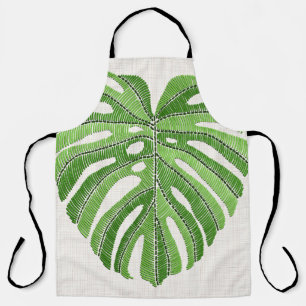 Palm leaves embroidered. Green Tropical Monstera l Apron