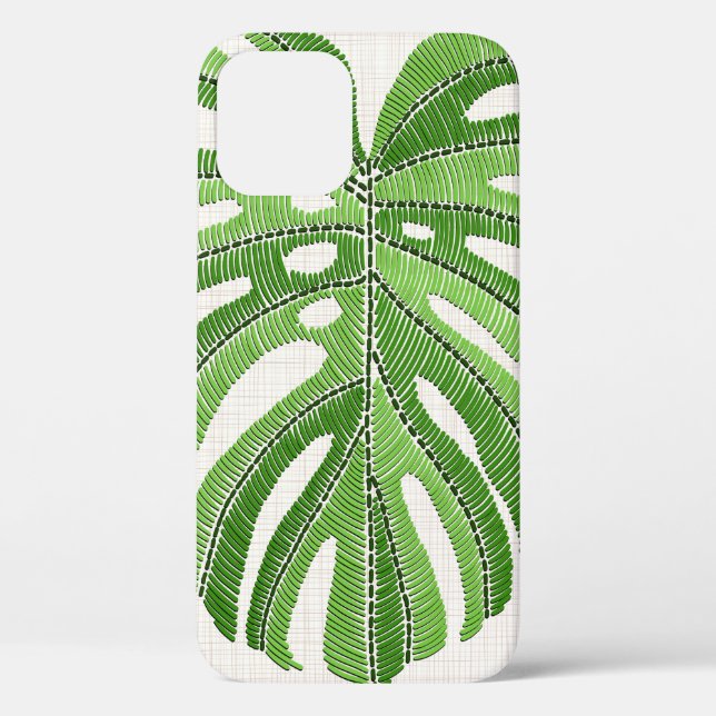 Palm leaves embroidered. Green Tropical Monstera l Case-Mate iPhone Case (Back)