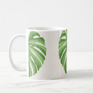 Palm leaves embroidered. Green Tropical Monstera l Coffee Mug