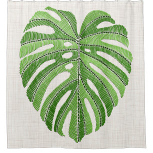 Palm leaves embroidered. Green Tropical Monstera l Shower Curtain