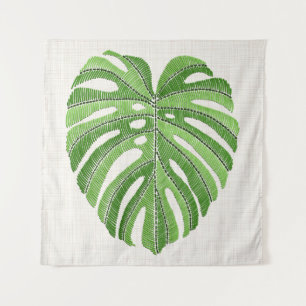 Palm leaves embroidered. Green Tropical Monstera l Tapestry