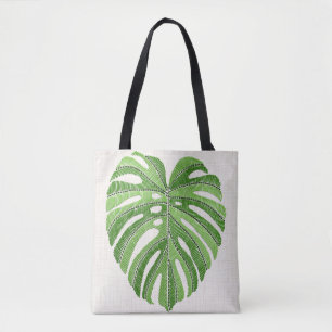 Palm leaves embroidered. Green Tropical Monstera l Tote Bag