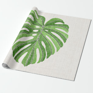 Palm leaves embroidered. Green Tropical Monstera l Wrapping Paper
