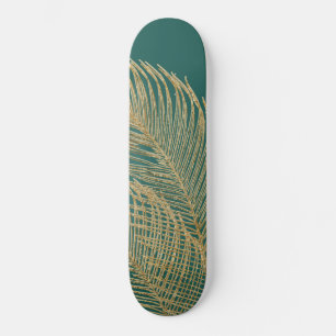 Palm Leaves Finesse Line Art with Gold Foil #4 Skateboard