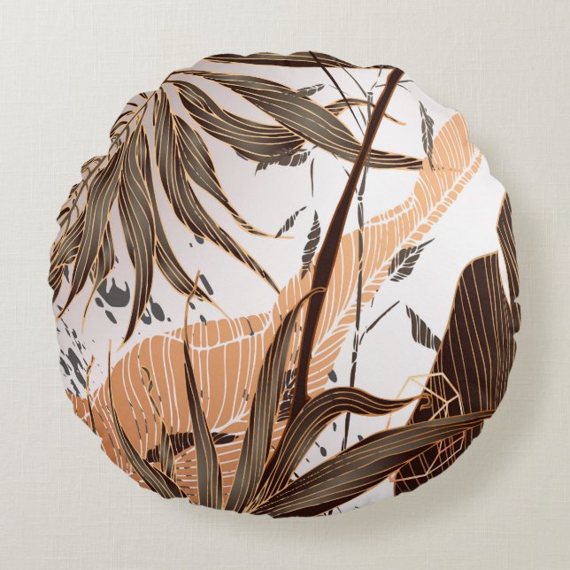 Palm Leaves Gold Marble Design Round Cushion (Front)