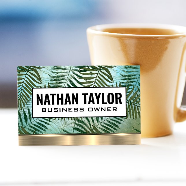 Palm Leaves | Gold Metallic Trim Business Card (Creator Uploaded)