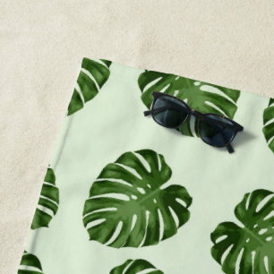 Palm Leaves, Green Leaves, Tropical Pattern Beach Towel