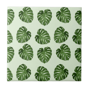 Palm Leaves, Green Leaves, Tropical Pattern Ceramic Tile