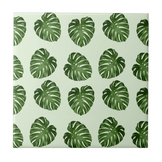 Palm Leaves, Green Leaves, Tropical Pattern Ceramic Tile (Front)