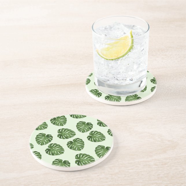 Palm Leaves, Green Leaves, Tropical Pattern Coaster (Side)