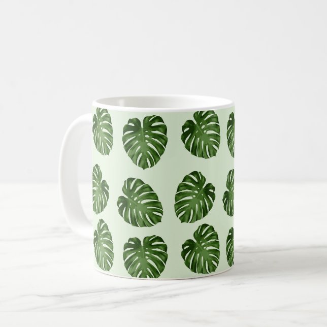 Palm Leaves, Green Leaves, Tropical Pattern Coffee Mug (Front Left)