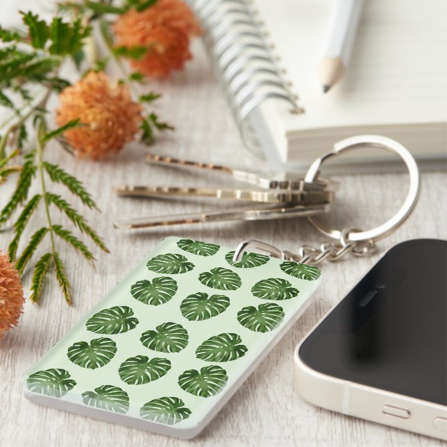 Palm Leaves, Green Leaves, Tropical Pattern Key Ring (Front Right)