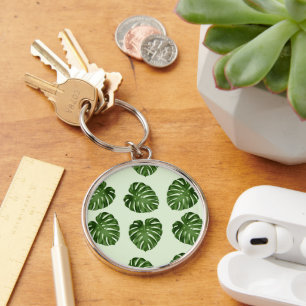 Palm Leaves, Green Leaves, Tropical Pattern Key Ring
