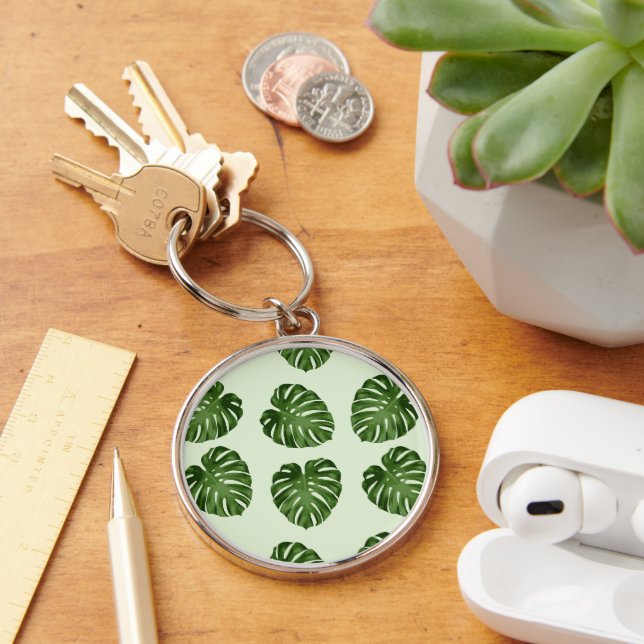 Palm Leaves, Green Leaves, Tropical Pattern Key Ring (Desk)