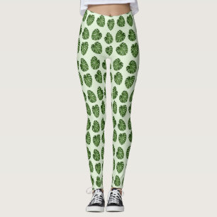 Palm Leaves, Green Leaves, Tropical Pattern Leggings