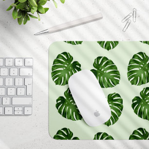Palm Leaves, Green Leaves, Tropical Pattern Mouse Pad