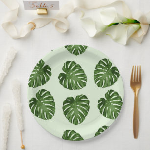 Palm Leaves, Green Leaves, Tropical Pattern Paper Plate