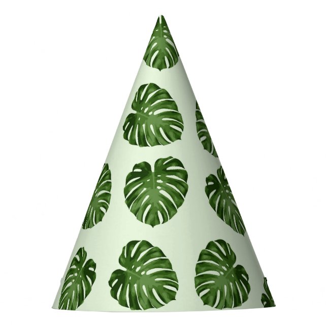 Palm Leaves, Green Leaves, Tropical Pattern Party Hat (Front)