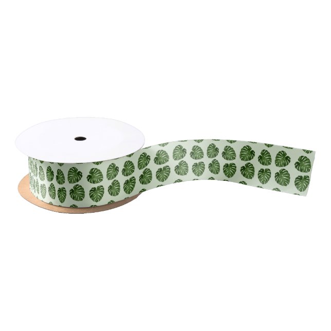 Palm Leaves, Green Leaves, Tropical Pattern Satin Ribbon (Spool)
