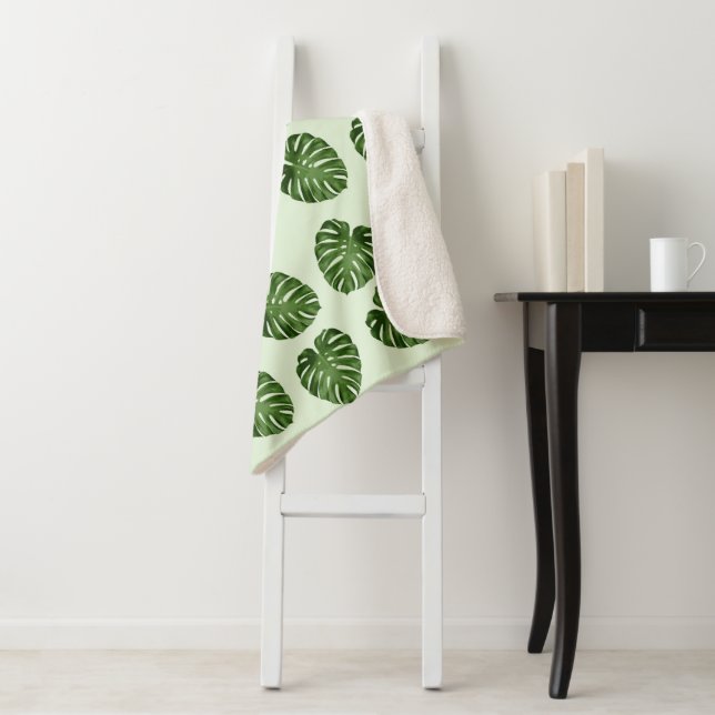 Palm Leaves, Green Leaves, Tropical Pattern Sherpa Blanket (In Situ)