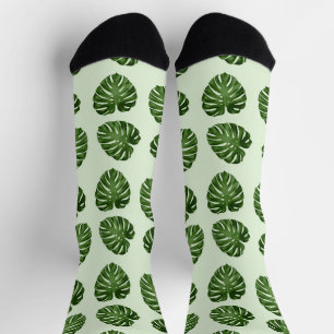 Palm Leaves, Green Leaves, Tropical Pattern Socks