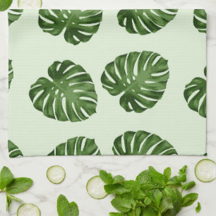 Palm Leaves, Green Leaves, Tropical Pattern Tea Towel