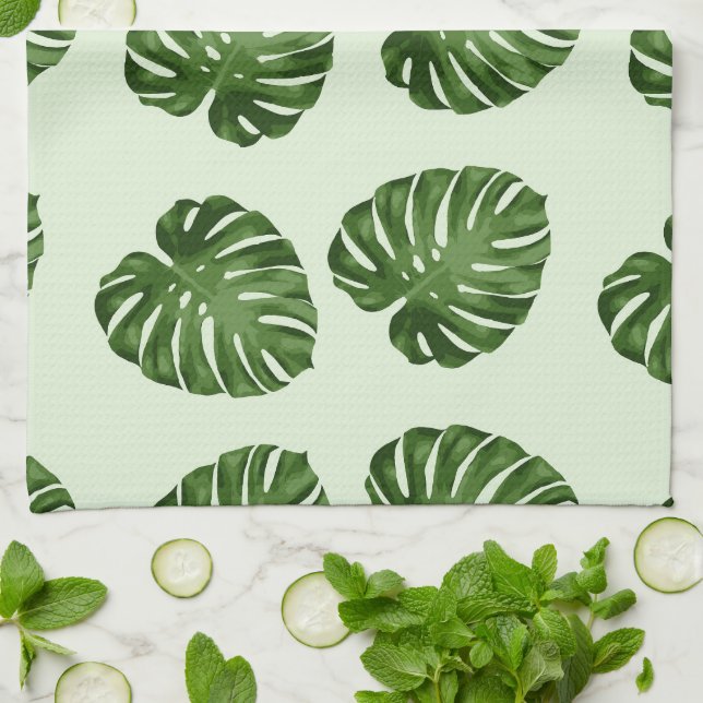 Palm Leaves, Green Leaves, Tropical Pattern Tea Towel (Folded)