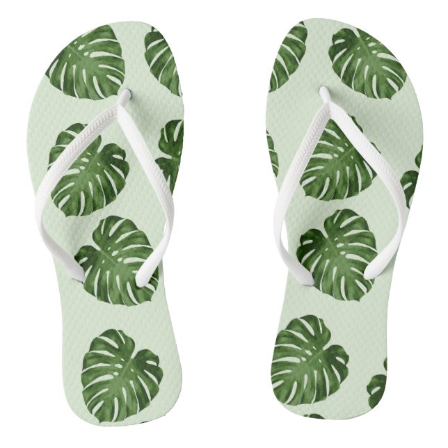 Palm Leaves, Green Leaves, Tropical Pattern Thongs (Footbed)
