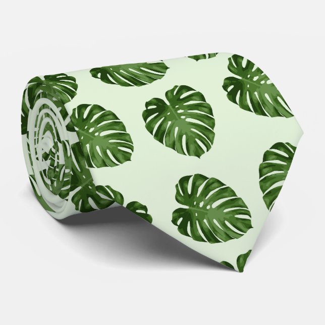 Palm Leaves, Green Leaves, Tropical Pattern Tie (Rolled)