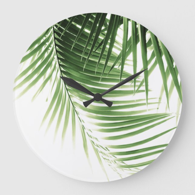 Palm Leaves Green Vibes #9 Large Clock (Front)