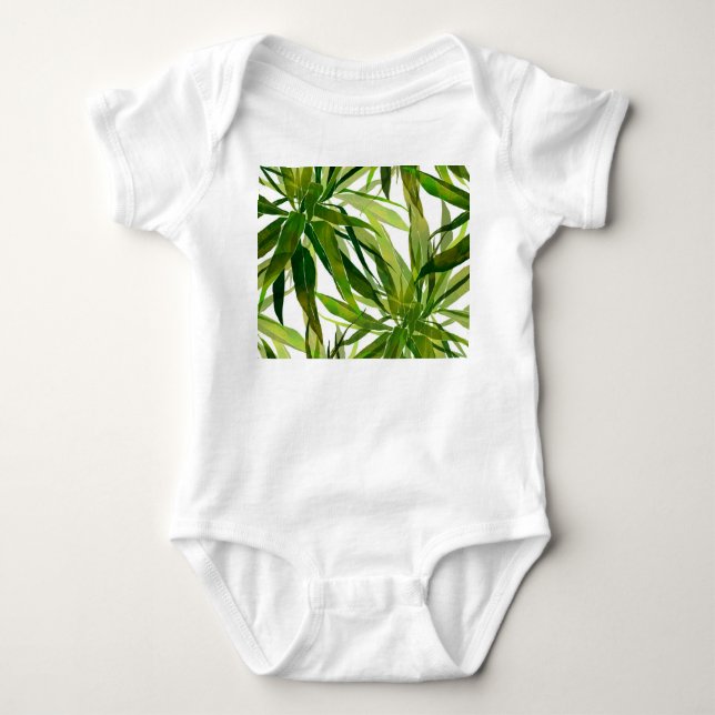 Palm Leaves Hand Painted Pattern Baby Bodysuit (Front)