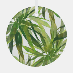 Palm Leaves Hand Painted Pattern Glass Tree Decoration