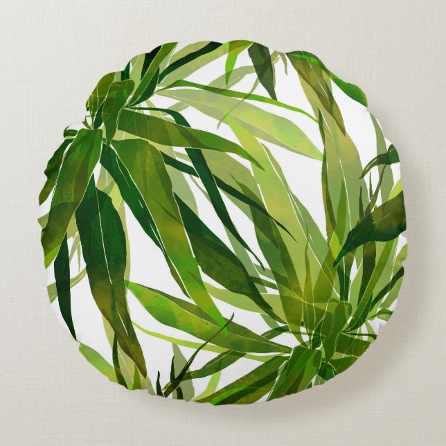 Palm Leaves Hand Painted Pattern Round Cushion (Front)