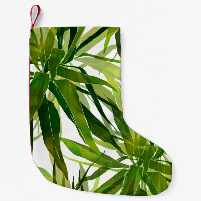 Palm Leaves Hand Painted Pattern Small Christmas Stocking (Front)