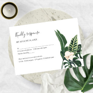 Palm Leaves Hibiscus Tropical Elegant Wedding RSVP Card