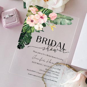 Palm Leaves Hibiscus Tropical Floral Bridal Shower Acrylic Invitations