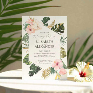 Palm Leaves Hibiscus Tropical Rehearsal Dinner Invitation