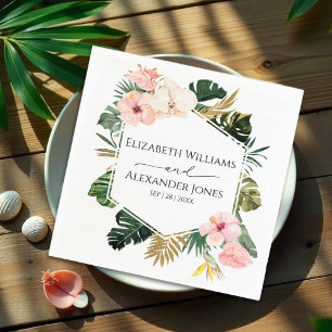 Palm Leaves Hibiscus Tropical Wedding Napkins